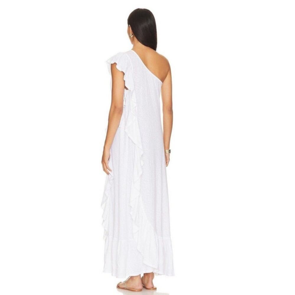 Elisa Slub Cotton White Maxi Dress Ruffled One Shoulder Dress Medium - Picture 3 of 16